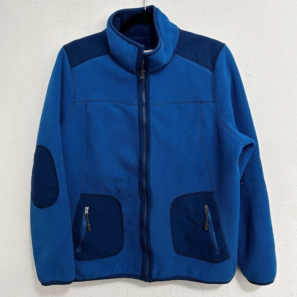 Green Tea Fleece Full Zip Long Sleeve  Jacket Size XL Blue Women's Elbow Patches